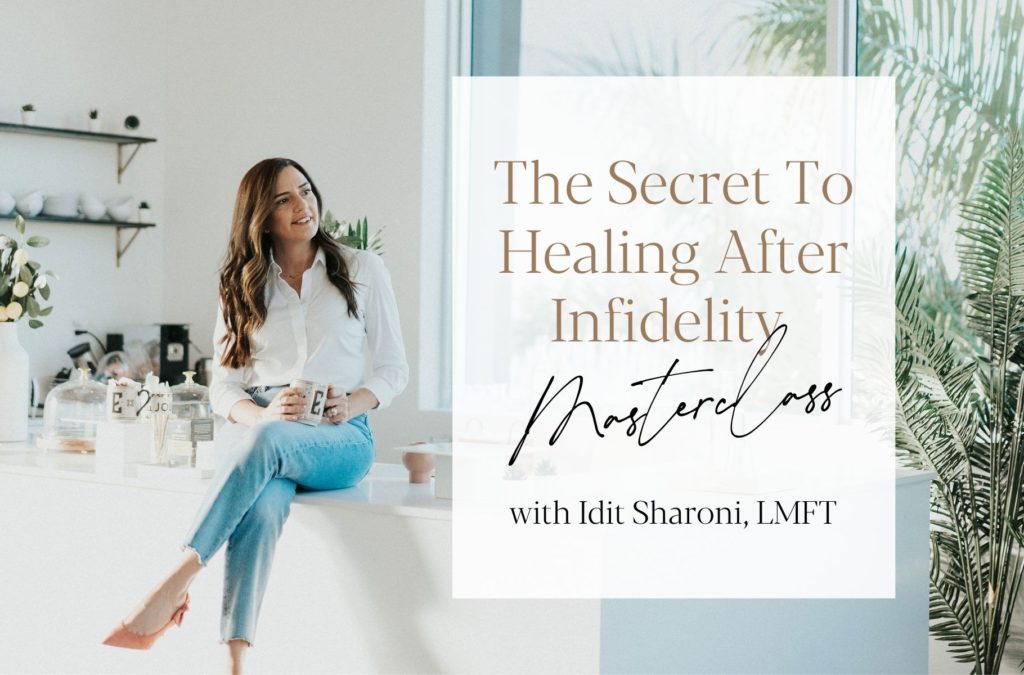 Relationship expert Affair recovery Idit Sharoni sitting and teaching couples in the aftermath of infidelity how to heal after cheating